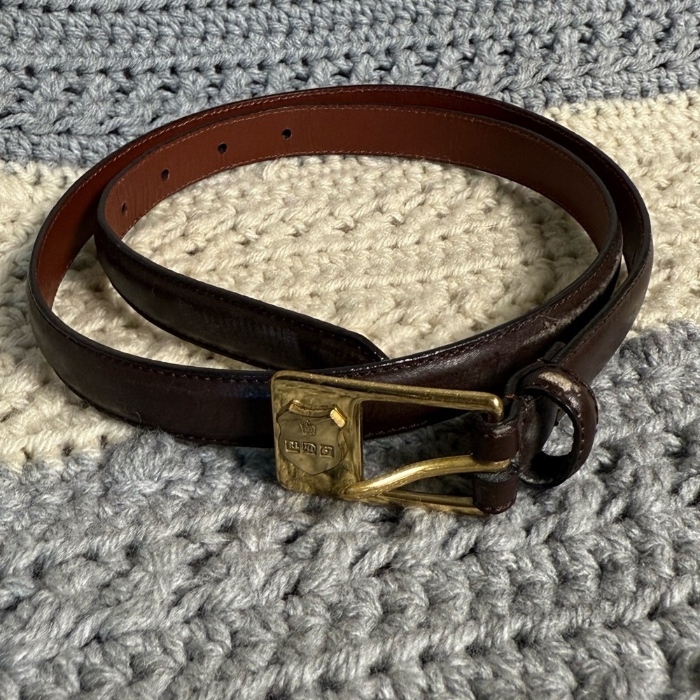 Ralph Lauren Rare 90's Vintage Brown/Brass Leather Belt 38" (Plus Buckle) 3/4"w